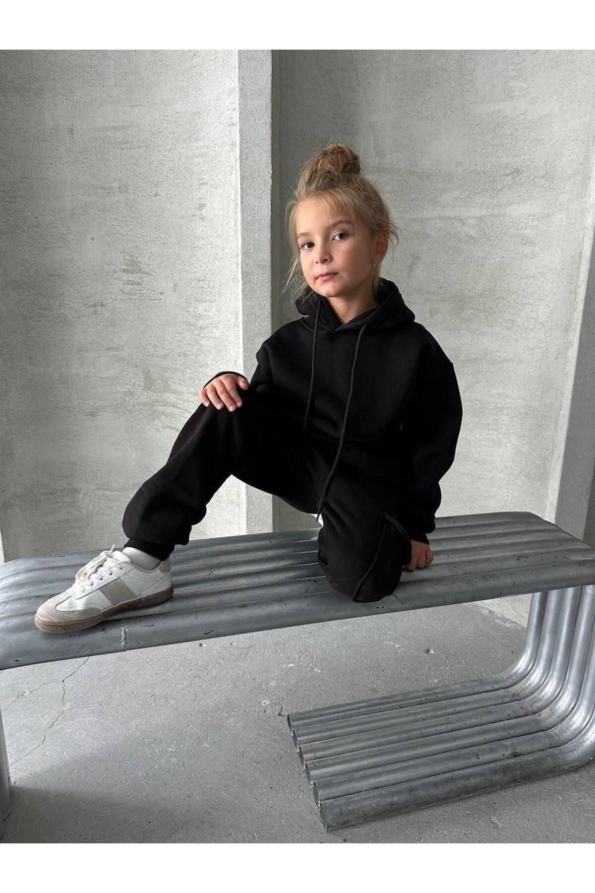 Unisex Oversize Çocuk Takım | 3 İplik Şardonlu | 3-10 Yaş 