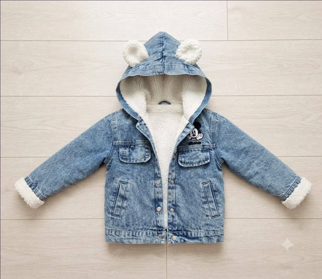 Erkek Çocuk Kapüşonlu Peluş Astarlı Karakter Baskılı Kot Mont - 4/12 Yaş - 31957