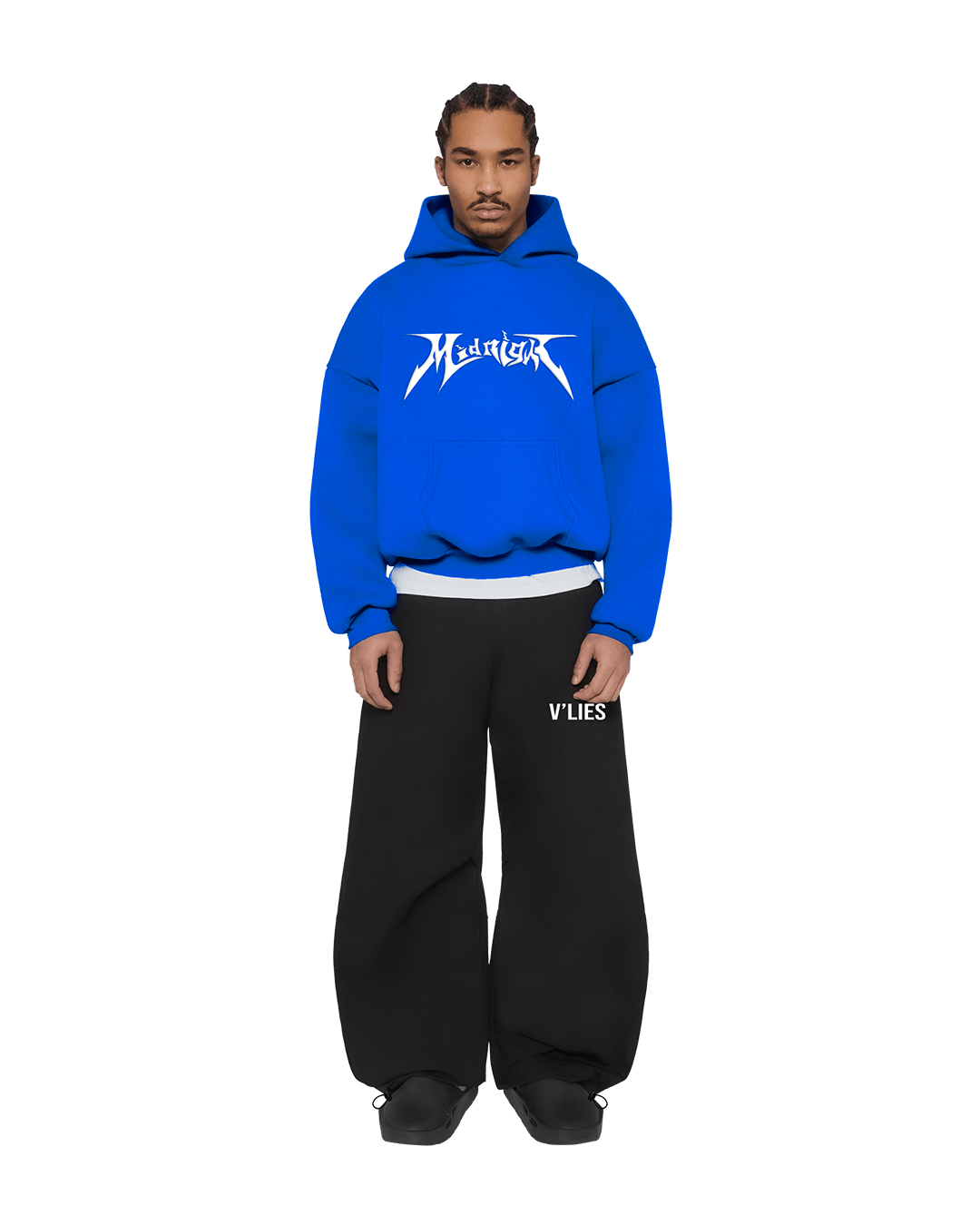 Midnight Aura Desenli Hoodie Puff Baskı - V'lies