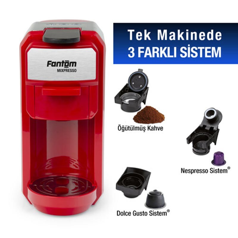 Fantom KS 1450 Mixpresso Kapsül Kahve Makinesi, Nespresso Kapsül Uyumlu, Kırmızı