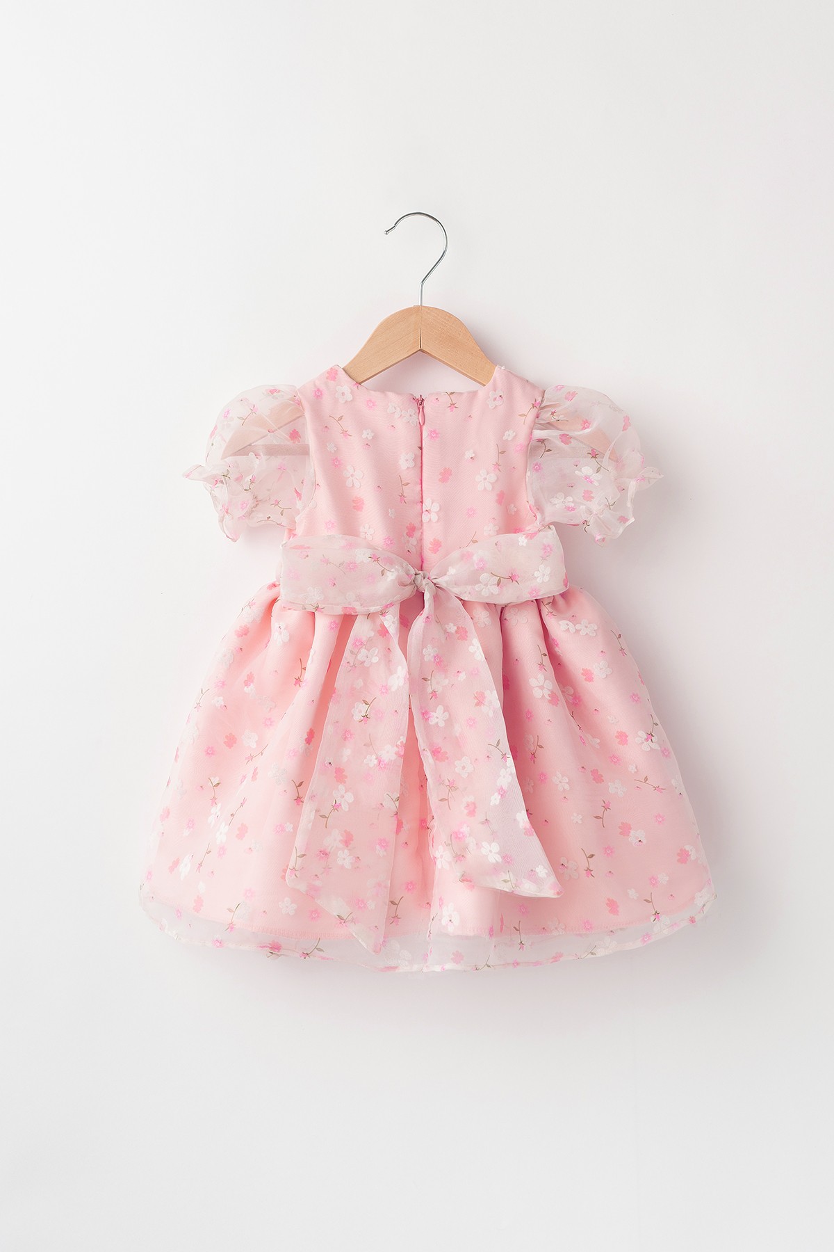 Grace Kız Bebek Çocuk Pamuk ve Saten Astarlı Çıtır Çiçek Desenli Tüllü Elbise - PEMBE