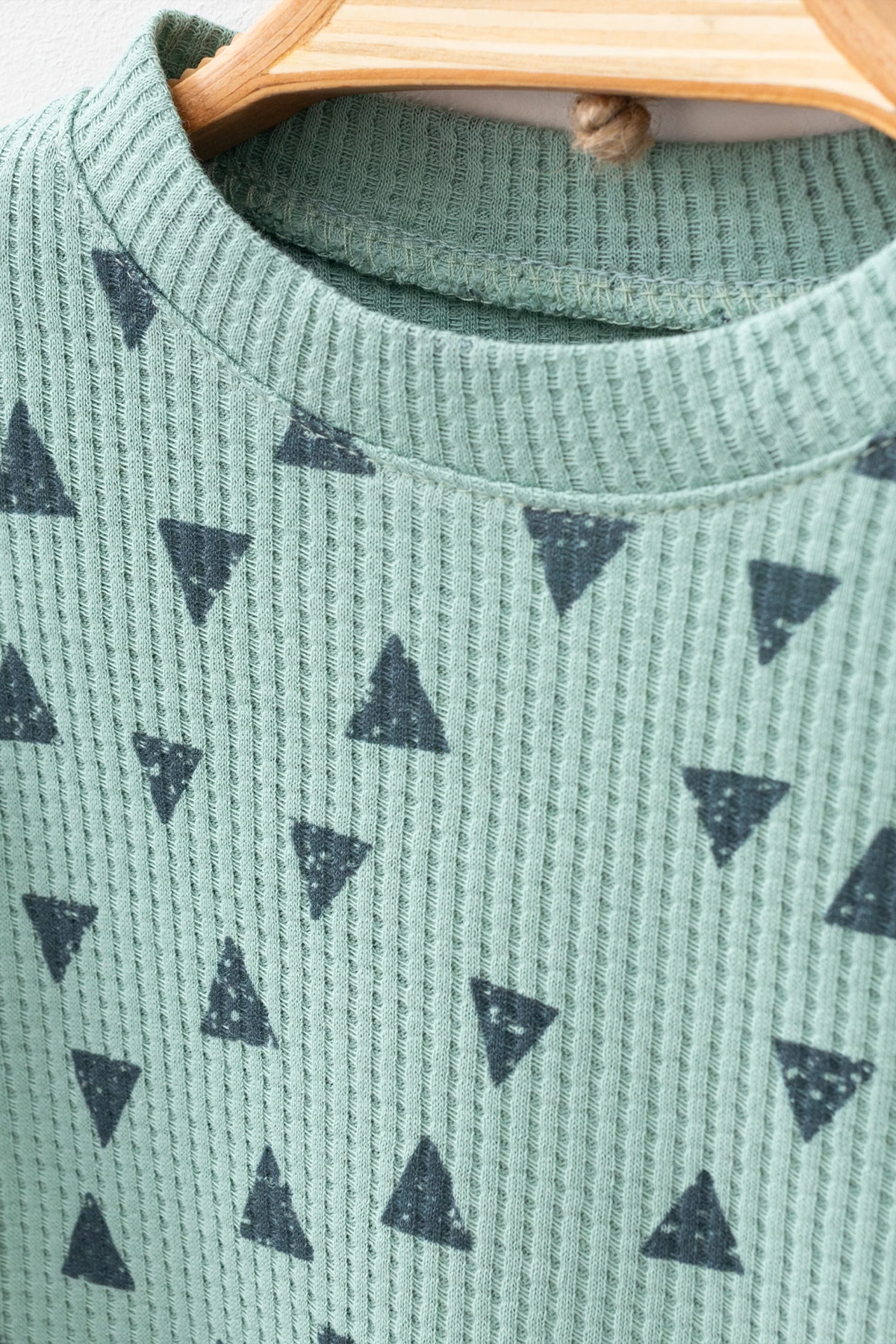 THERY Waffle Dokulu Bisiklet Yaka Pamuklu İkili Alt Üst Takım - Yeşil