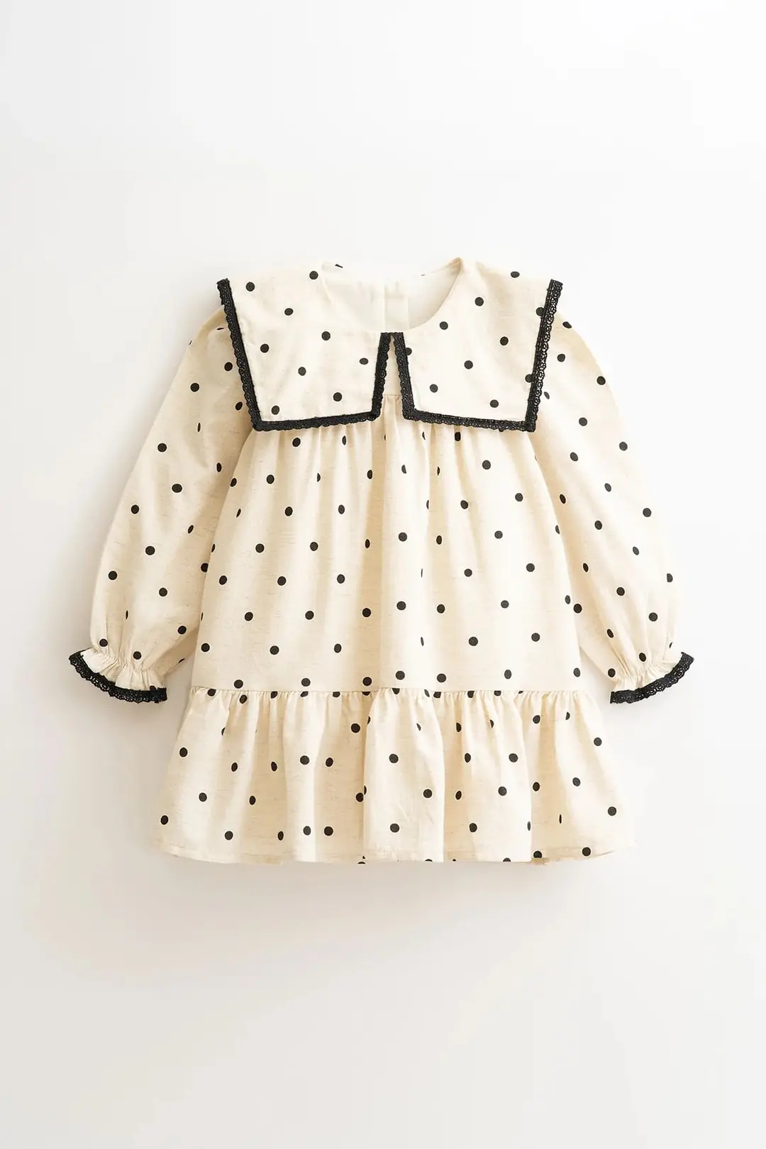 Keten Dokulu Fisto Detaylı Puanlı Kız Çocuk Elbise