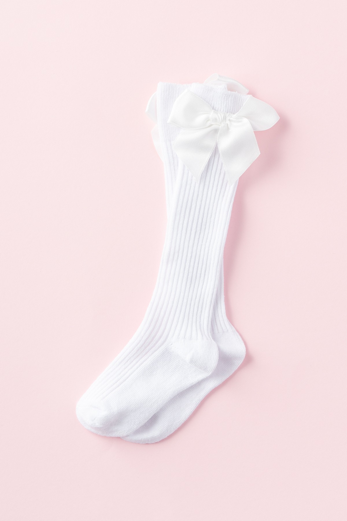Kız Bebek Çocuk Fitilli Fiyonk Detaylı Çorap (Beyaz) - BEYAZ