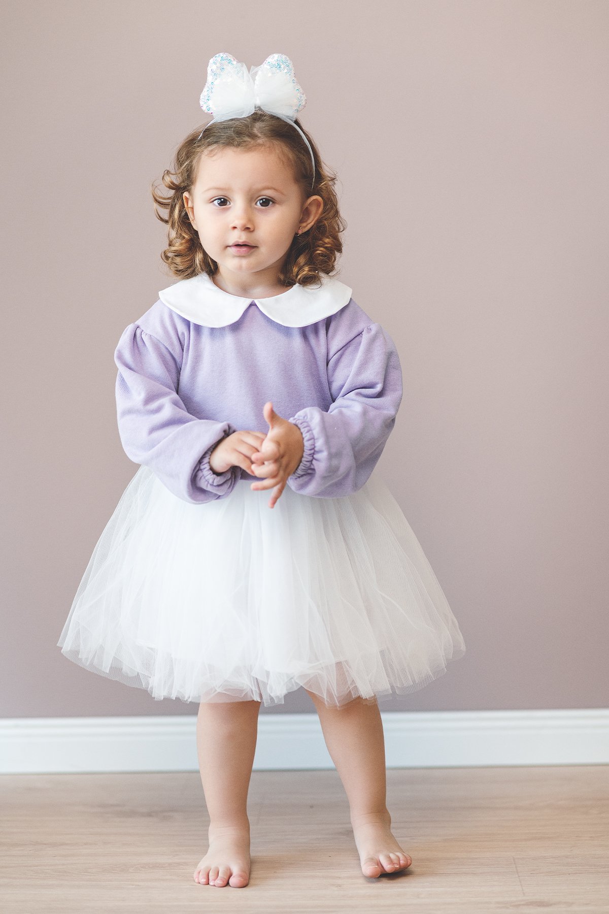 Soft Purple Üç Kat Tüllü Astarlı Bebek/çocuk Elbise (Lila)