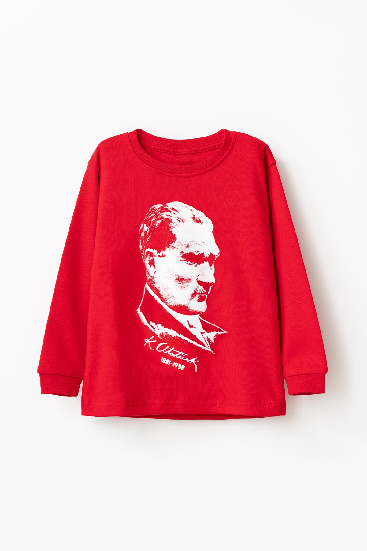Atatürk Baskılı Pamuklu Uzun Kollu Unisex T-shirt Body - Kırmızı