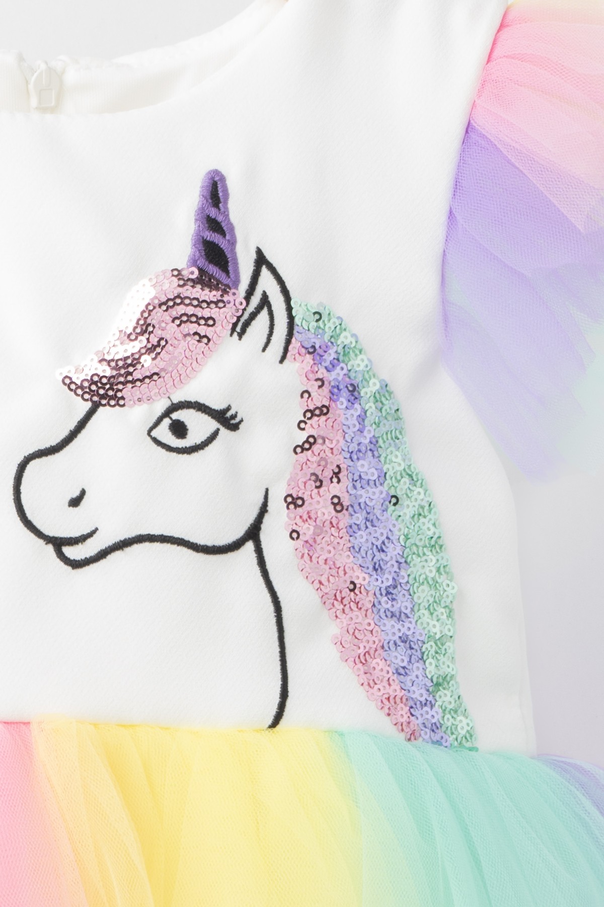 Sparkle Pul Payet İşlemeli Unicorn Tül Elbise