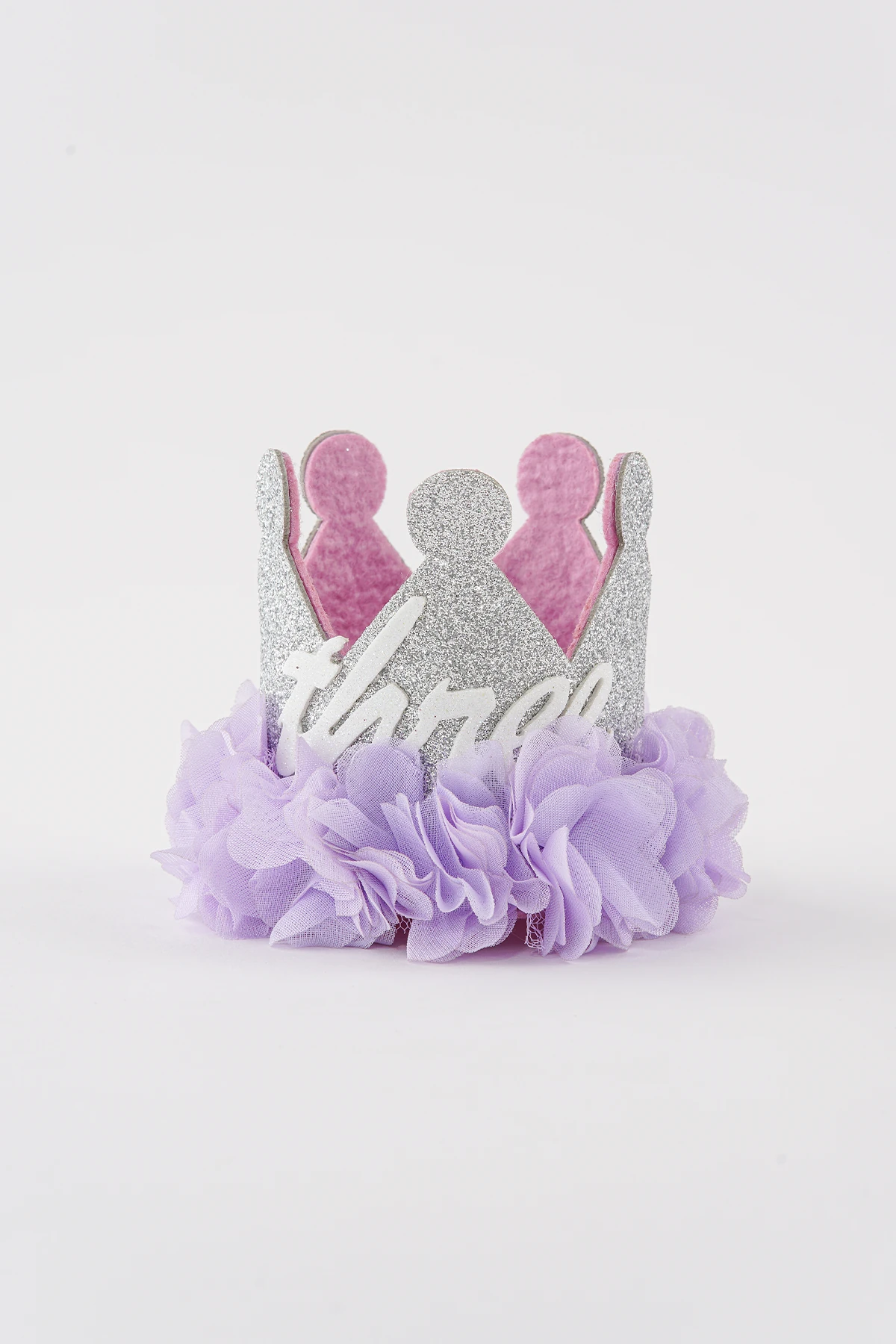 Lastikli Simli Parti Şapka Kraliçe Doğum Günü Tacı (Gümüş-Lila)