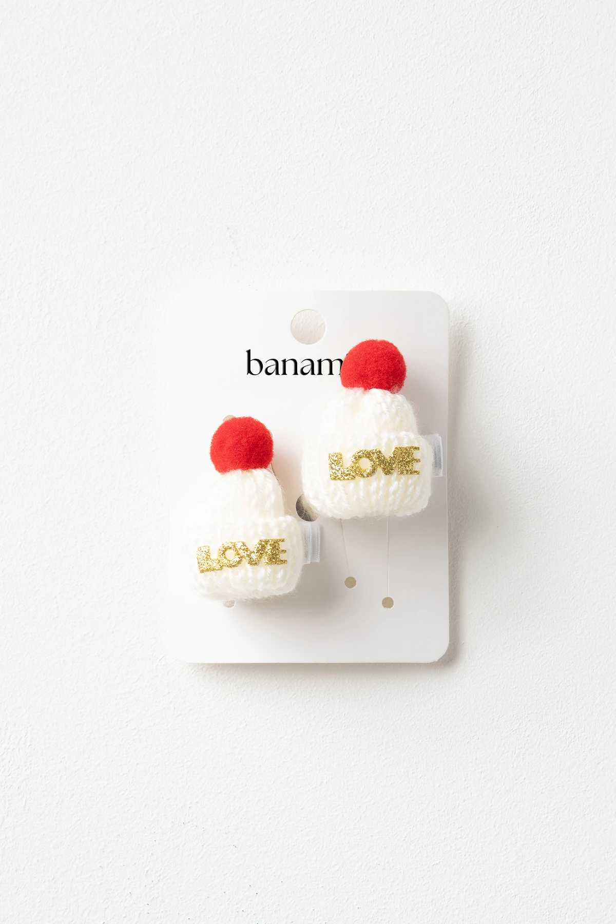 Örgü Bere Şeklinde Love Yazılı İkili Toka Seti - Beyaz