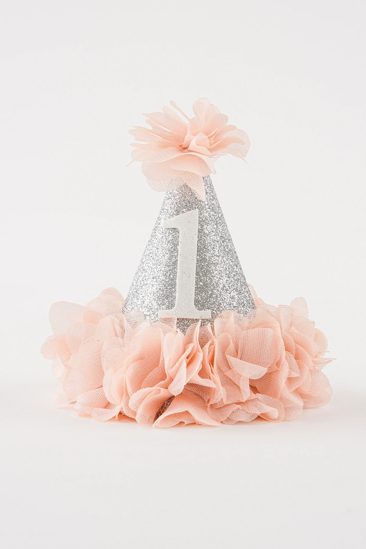 KUKA Huni Şeklinde Lastikli Simli Parti Şapka Doğum Günü Tacı (Gümüş-Somon)