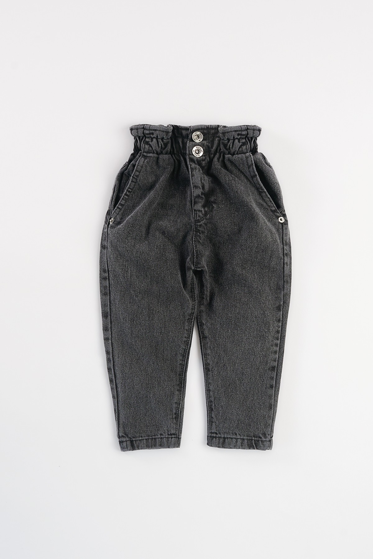 Jasper Kız Çocuk Bebek Mom Jean Paperbag Cep Detaylı Kot Pantolon - FÜME