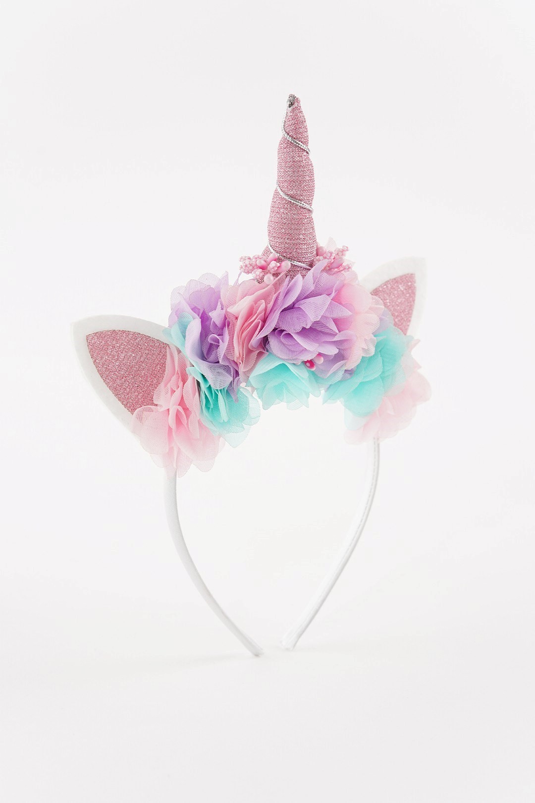 Pony Unicorn Renkli Çiçek Buketli Kulaklı Taç
