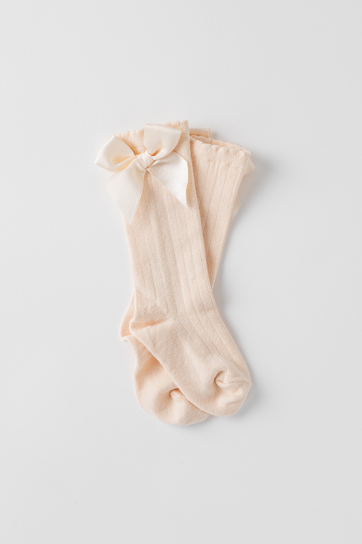 Kız Bebek Çocuk Fitilli Fiyonk Detaylı Çorap (Somon)
