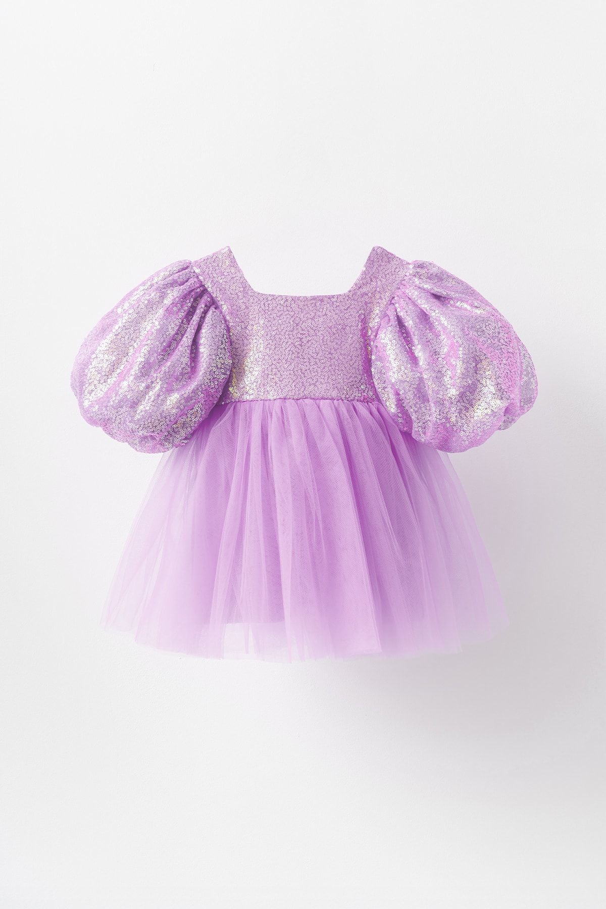 Vera Balon Kollu Tüllü Pul Payet Kabarık Özel Gün Elbisesi - Lila