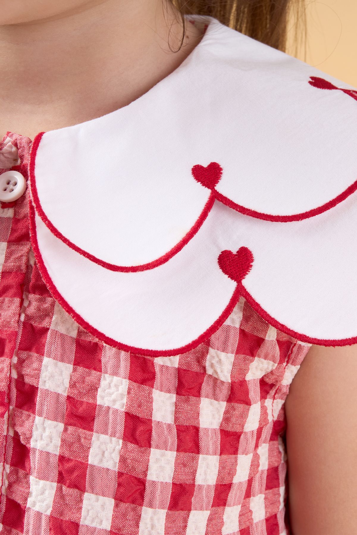 Livia Kız Bebek Çocuk Pötikare Desen Yakası Nakış Detaylı Astarlı Elbise