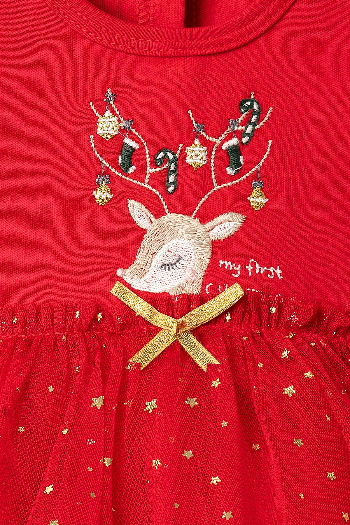 Melinda Geyik Nakışlı Yıldız Varak Baskılı Yılbaşı Elbisesi