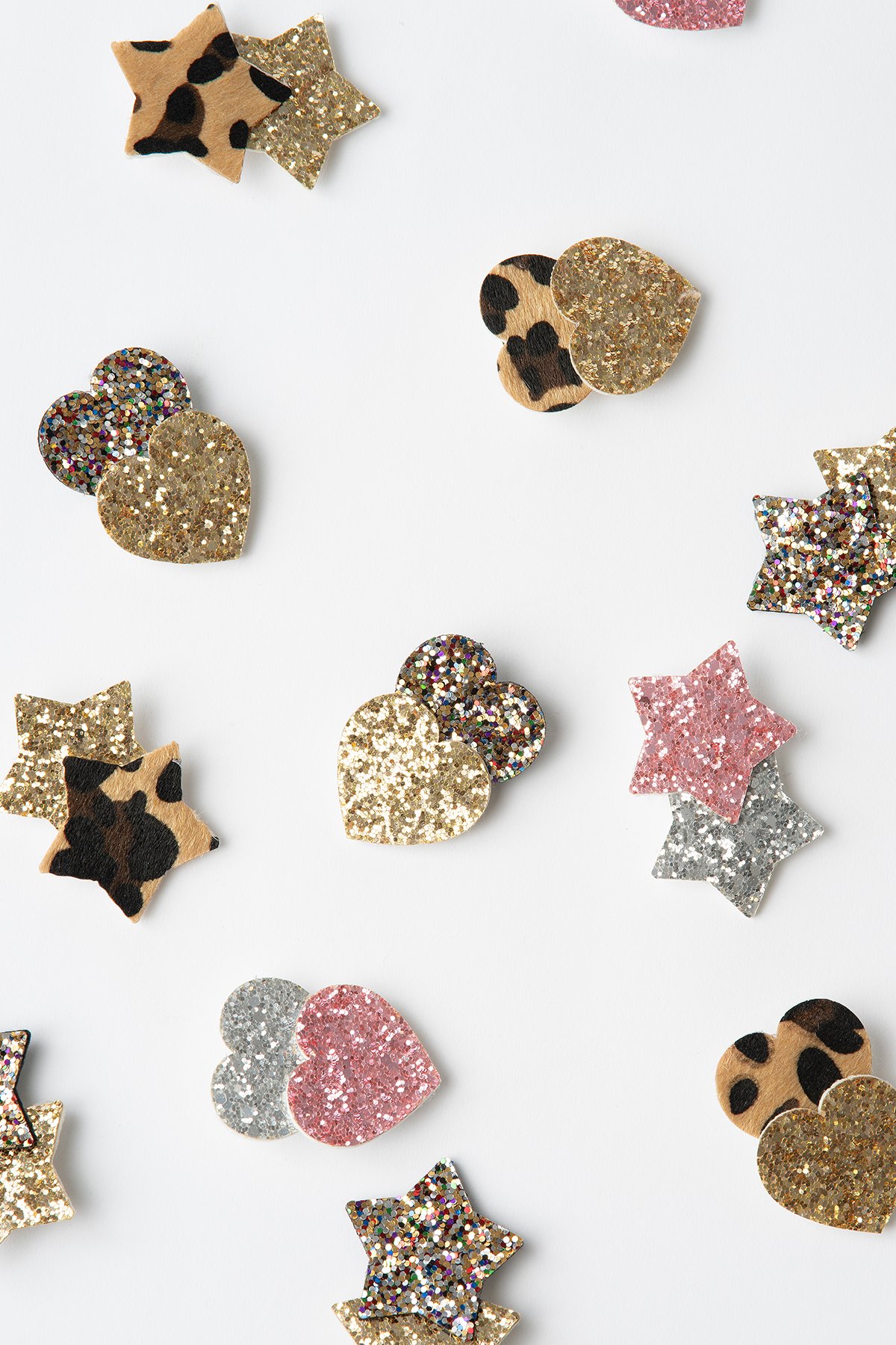 2'li Yıldız Şekilli Simli Glitter Toka seti (Leopar-Gold)