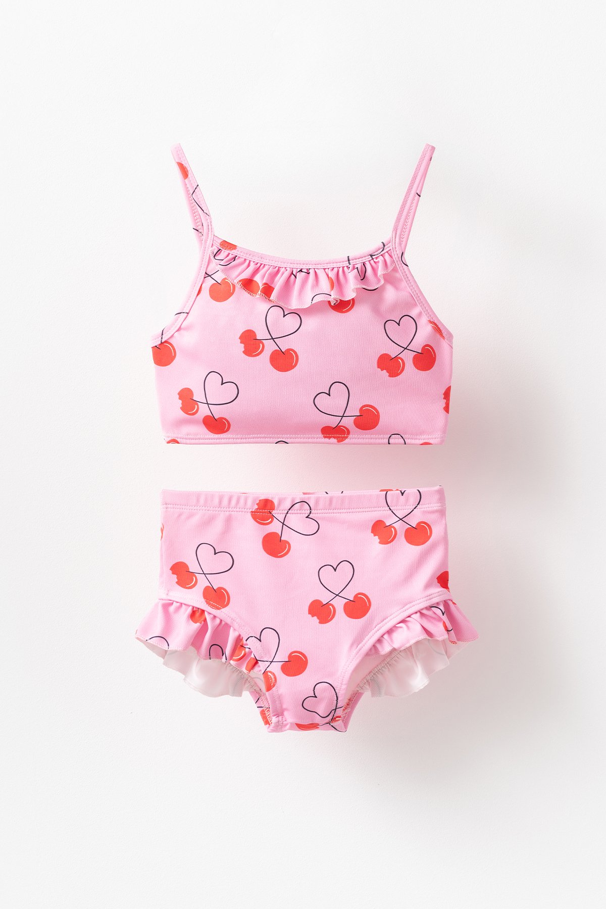 Cherrie Kalp Kiraz Desenli Kız Çocuk Mayo Bikini Takım - Çok Renkli