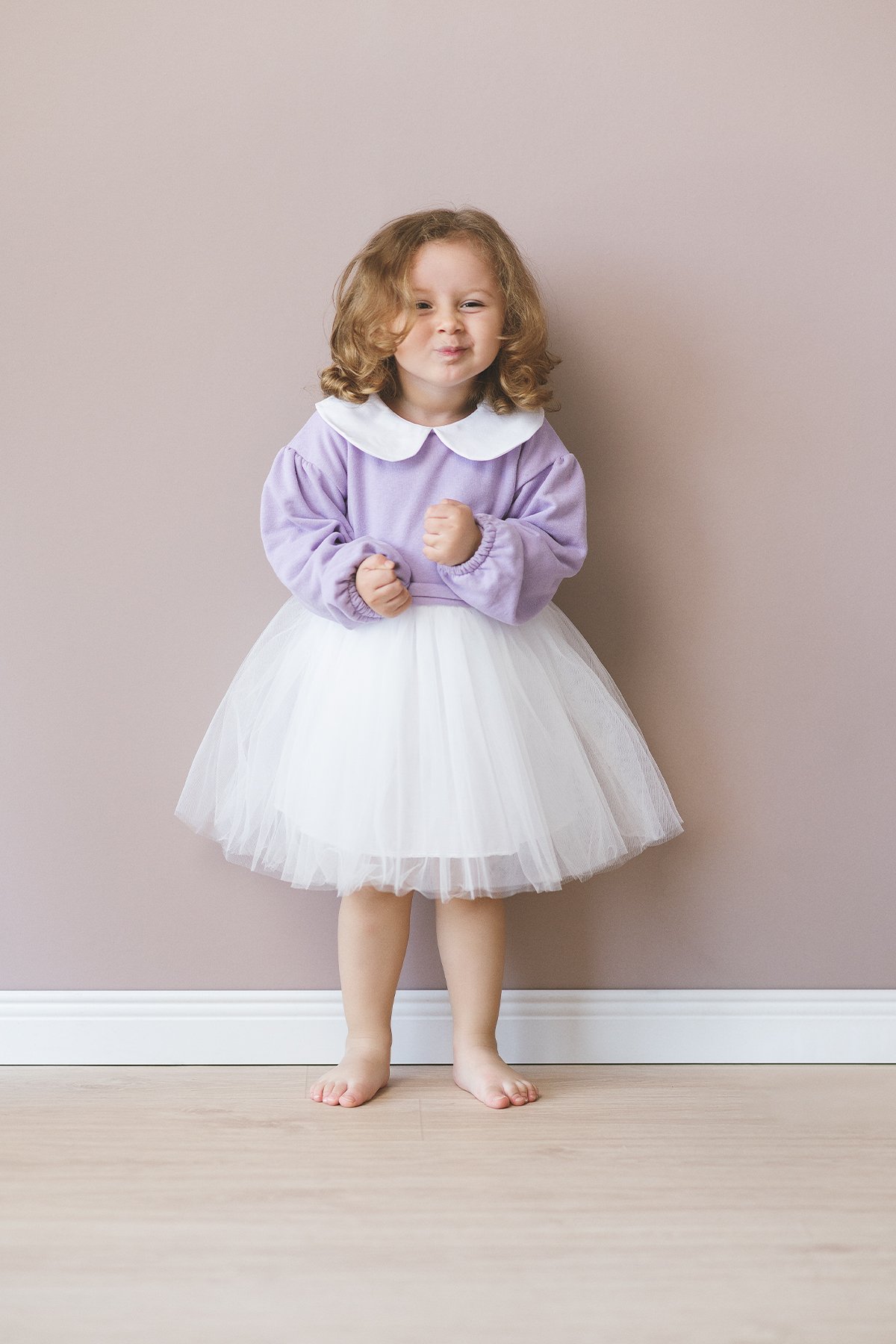 Soft Purple Üç Kat Tüllü Astarlı Bebek/çocuk Elbise (Lila)