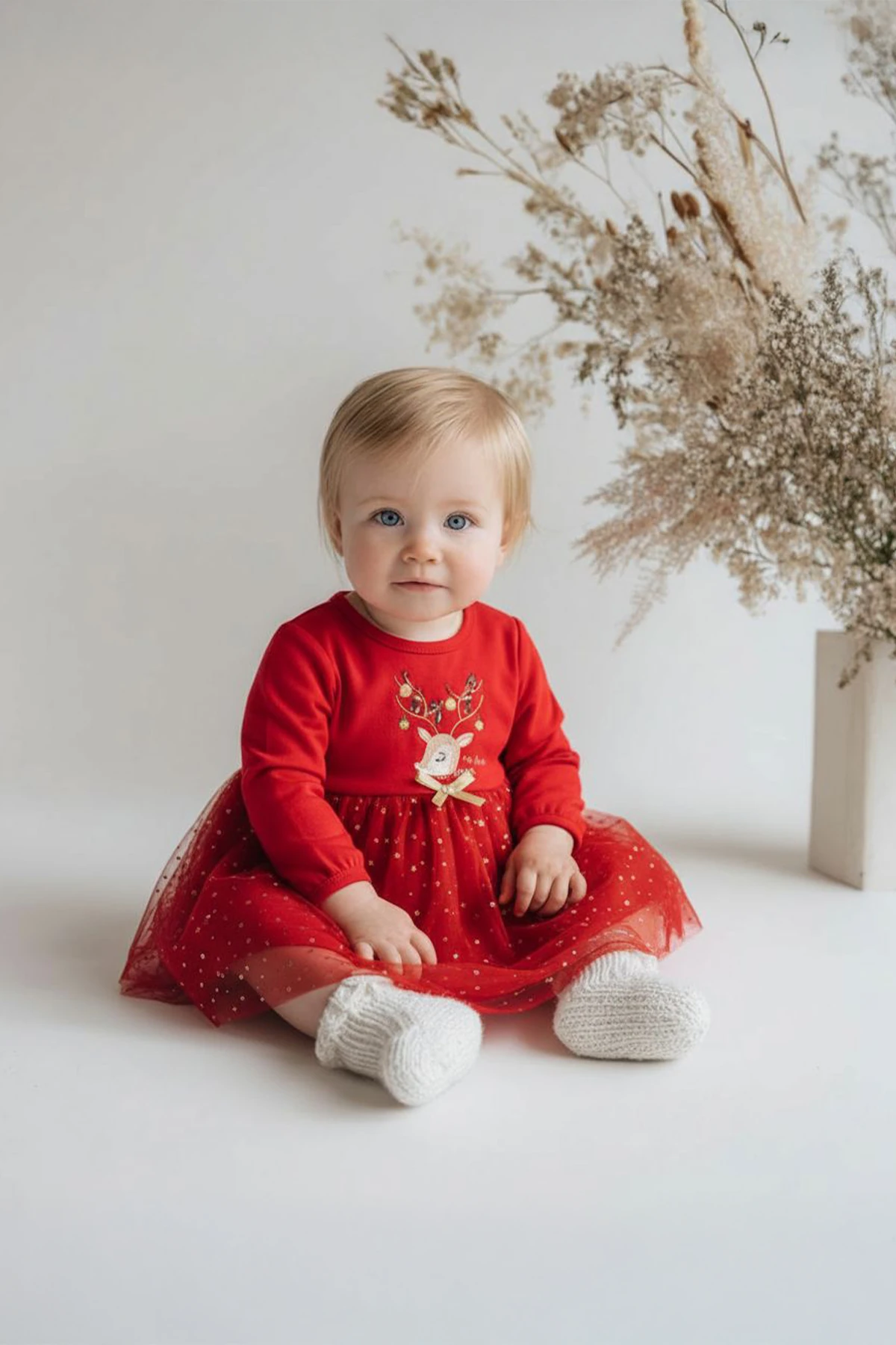 Melinda Geyik Nakışlı Yıldız Varak Baskılı Yılbaşı Elbisesi