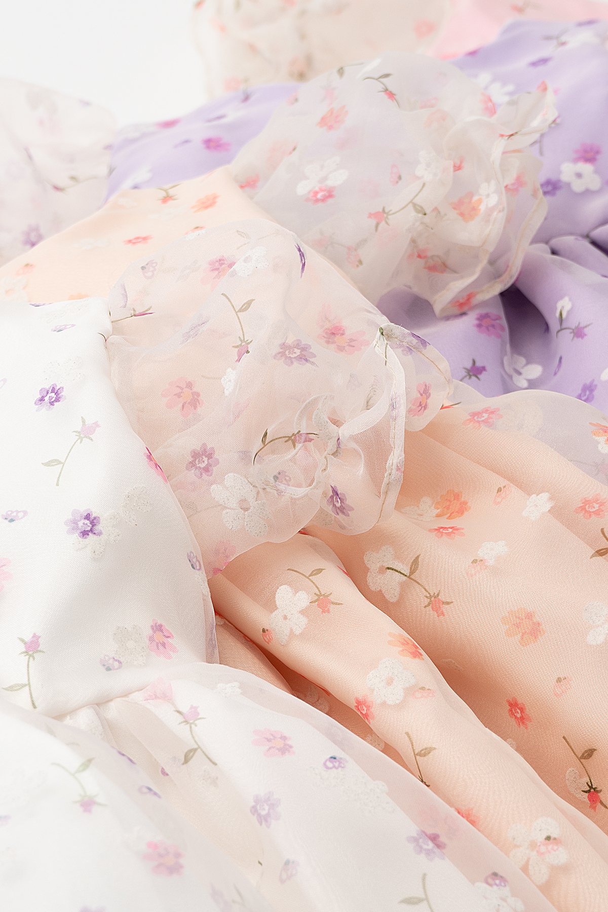 Grace Kız Bebek Çocuk Pamuk ve Saten Astarlı Çıtır Çiçek Desenli Tüllü Elbise - BEYAZ