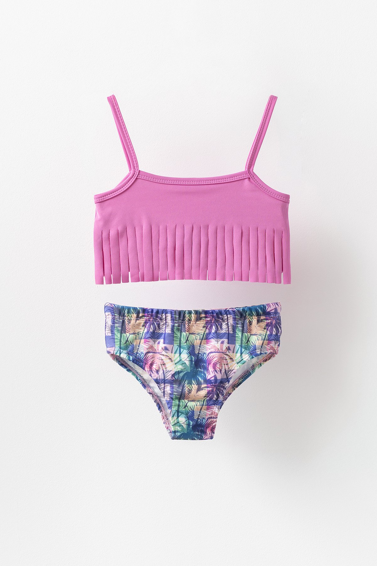 Zephyr Palmiye Desenli Askılı Kız Çocuk Mayo Bikini Takım - Çok Renkli