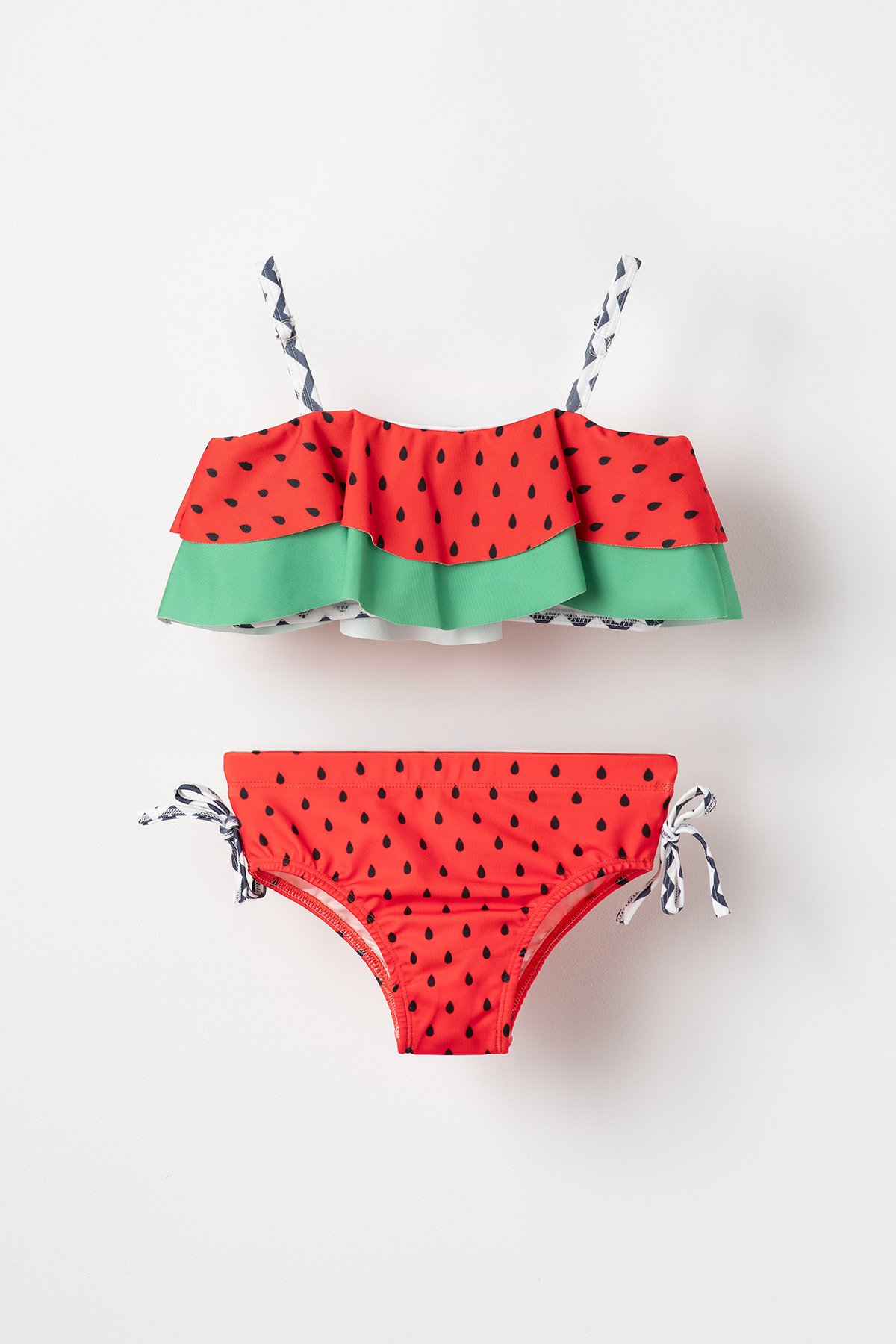 Melony Karpuz Desenli Fiyonk Detaylı Askılı Kız Çocuk Mayo Bikini Takım - Çok Renkli