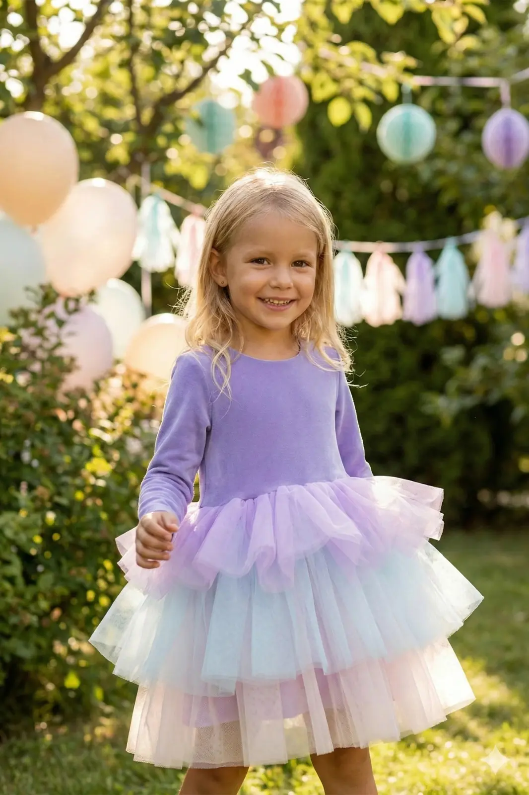 Violet Balerin Elbise Tüllü Tütülü Lila Kız Çocuk Elbise