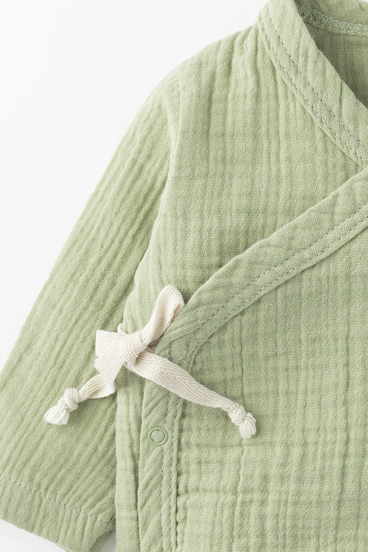 Aiko Kimono Yaka Çıtçıtlı Müslin Romper Tulum - Yeşil
