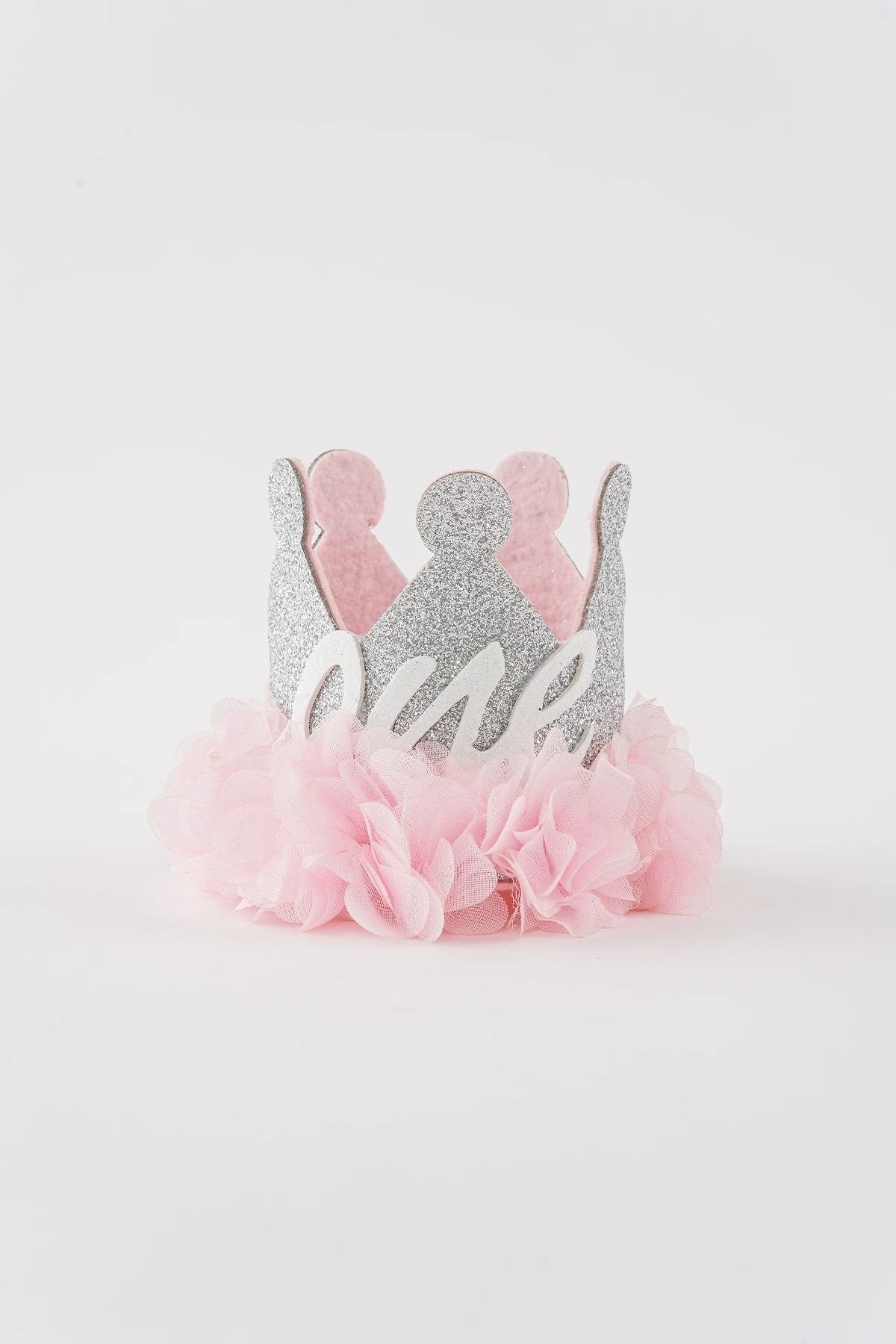 Lastikli Simli Parti Şapka Kraliçe Doğum Günü Tacı (Gümüş-Pembe)