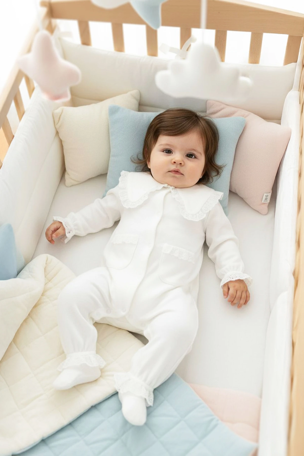 Jessie Yenidoğan Fisto Detaylı Pamuklu Tulum Hastane Çıkışı