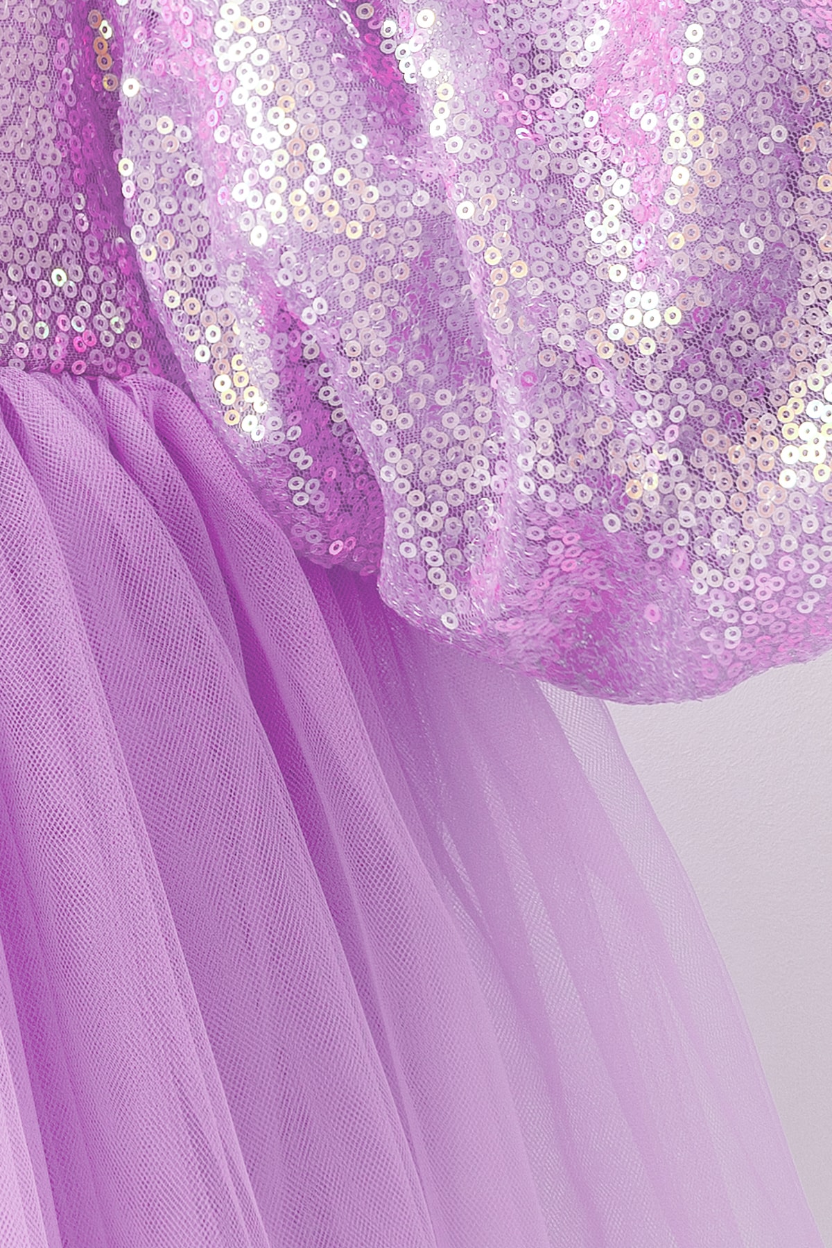 Vera Balon Kollu Tüllü Pul Payet Kabarık Özel Gün Elbisesi - Lila