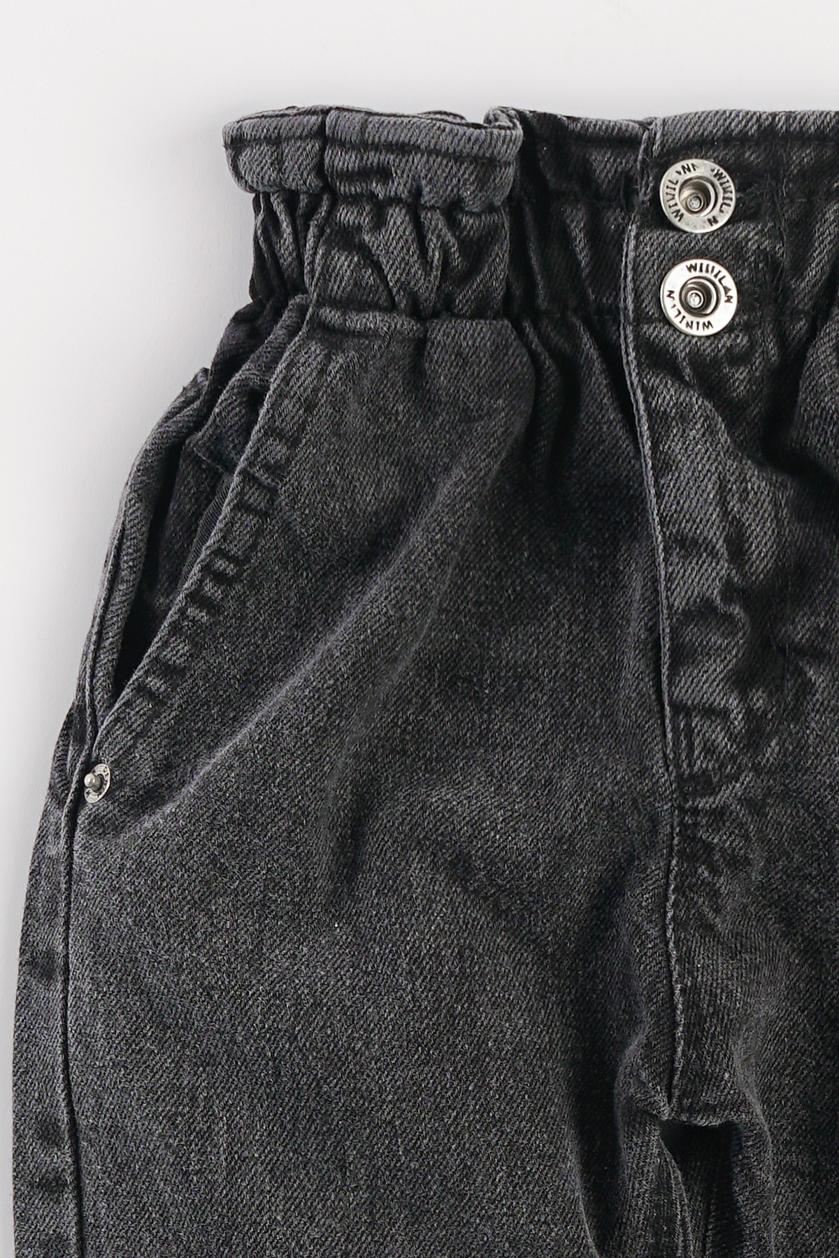Jasper Kız Çocuk Bebek Mom Jean Paperbag Cep Detaylı Kot Pantolon - FÜME