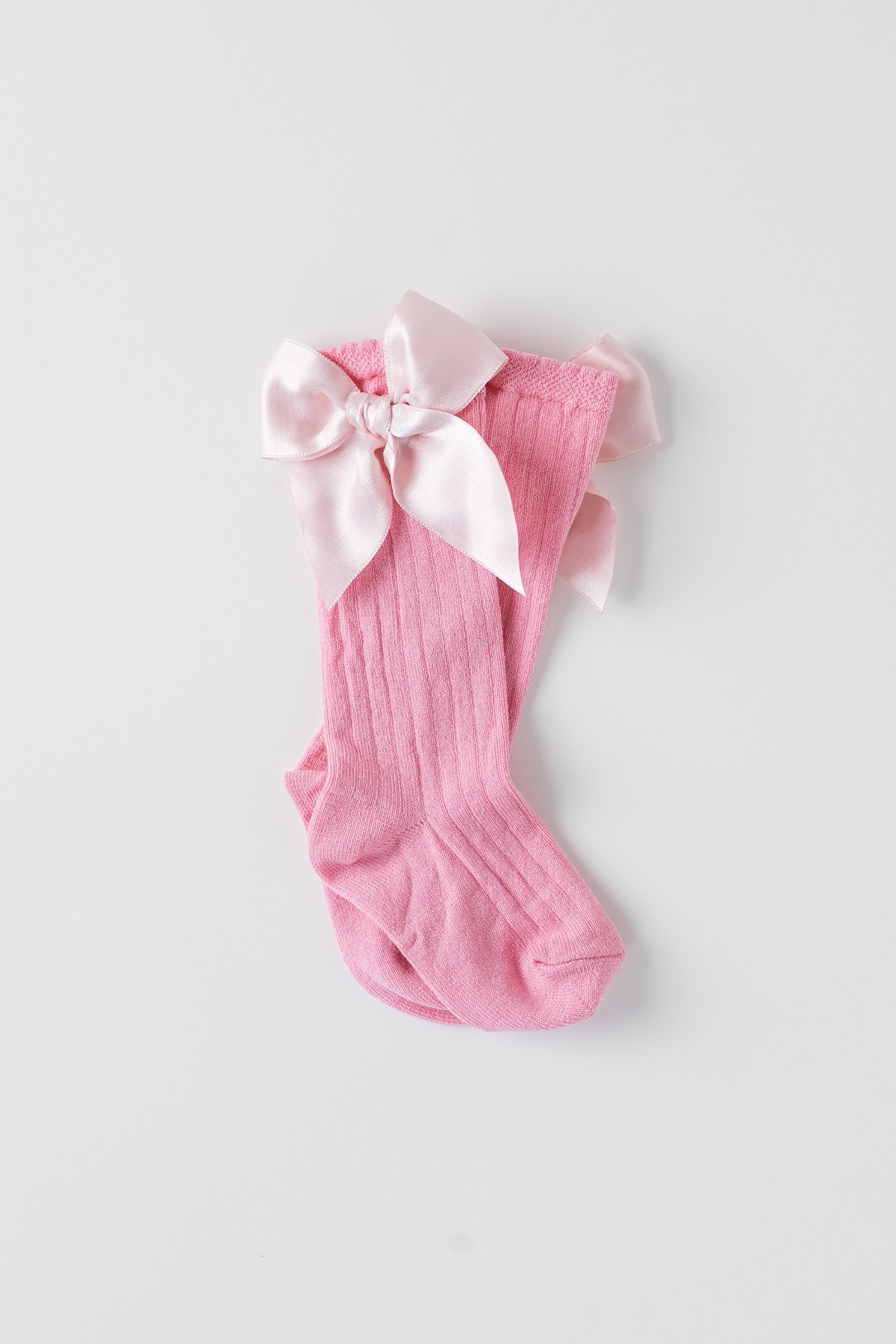 Kız Bebek Çocuk Fitilli Fiyonk Detaylı Çorap (Pembe)