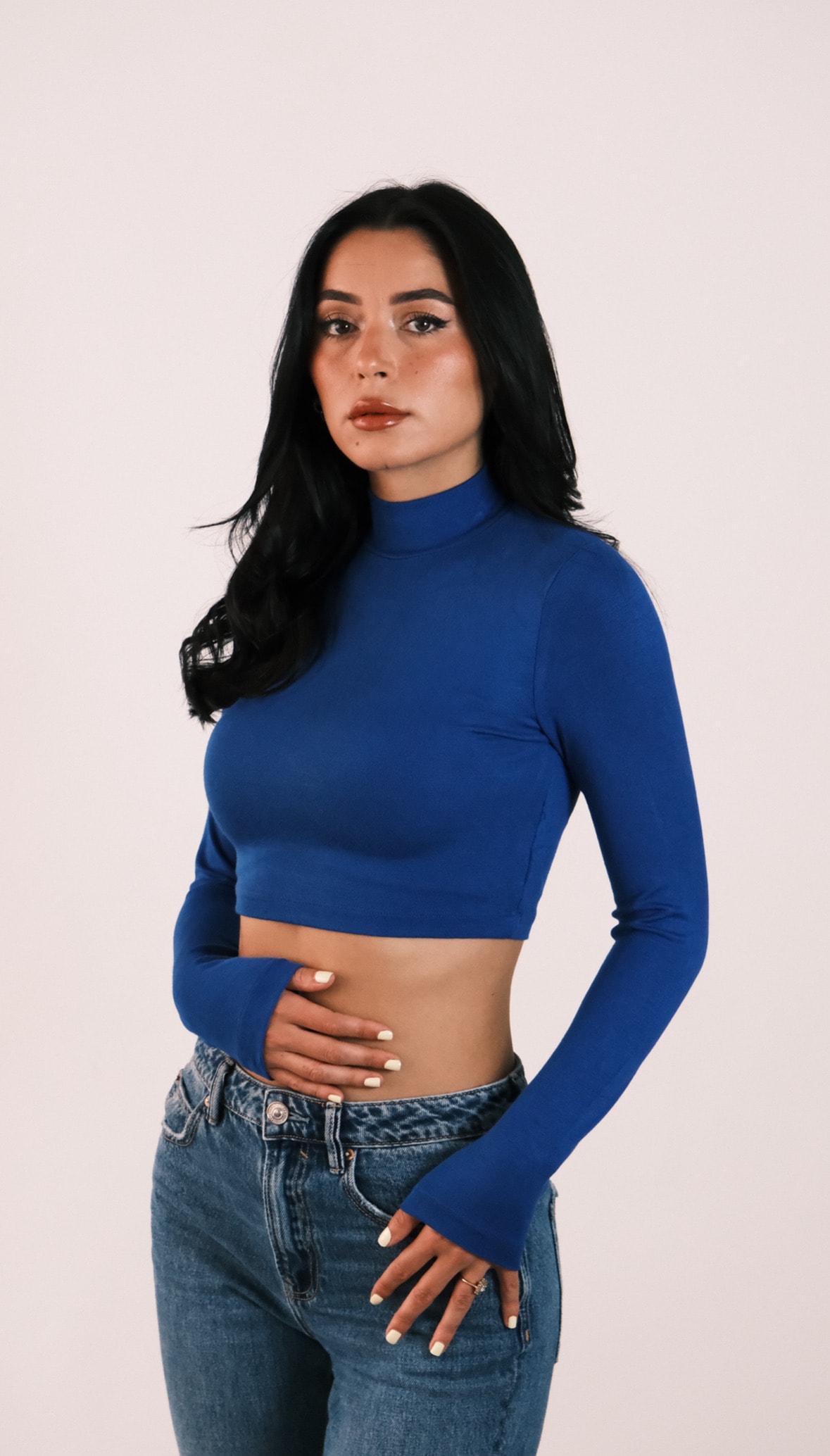 LS - Lacivert Boğazlı Crop Basic