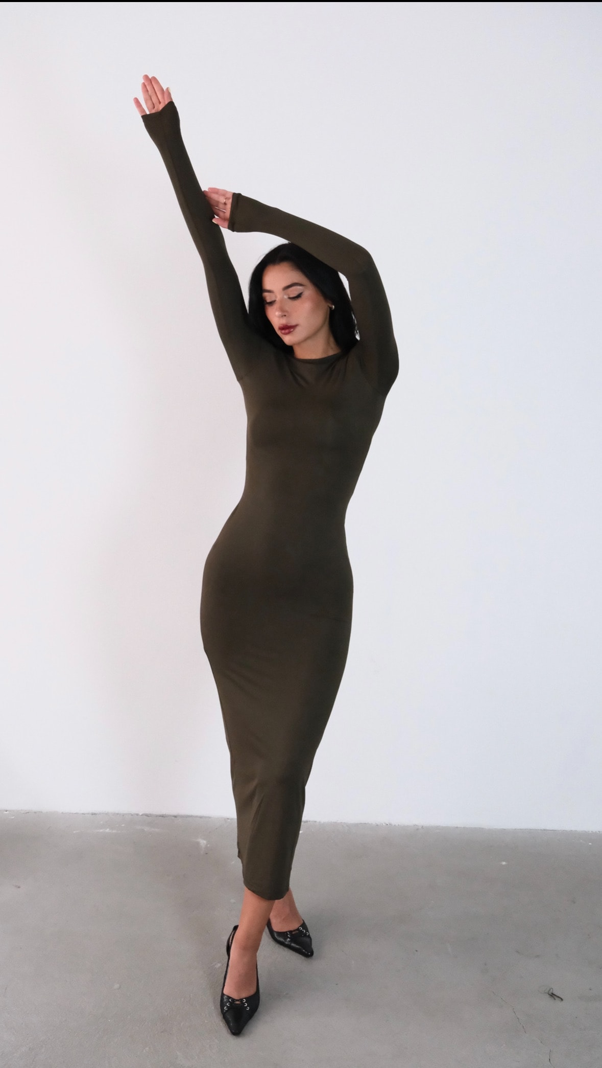 LS - Olive Lume Yeşil Uzun Elbise