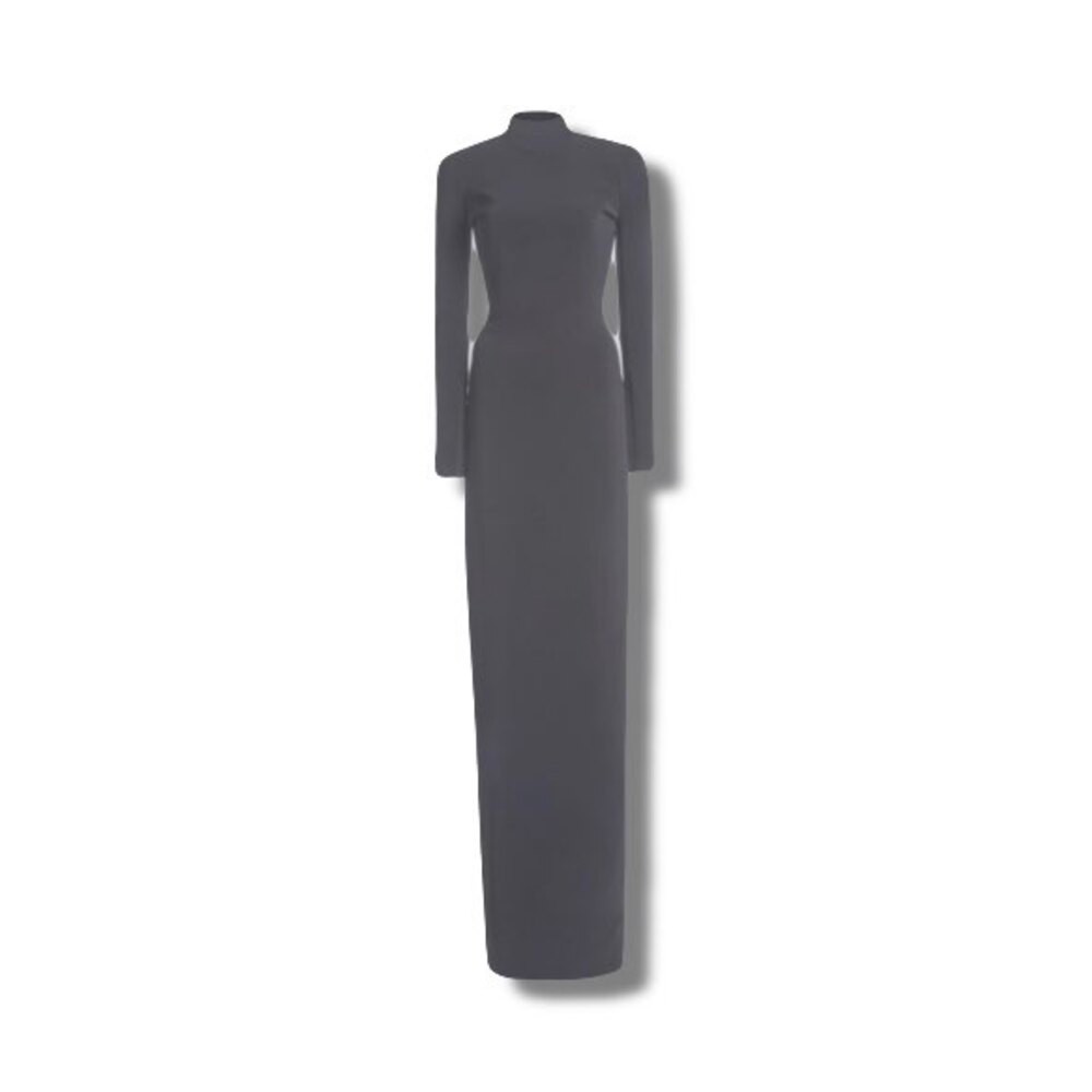 LS- Elegant Koyu Gri Uzun Elbise