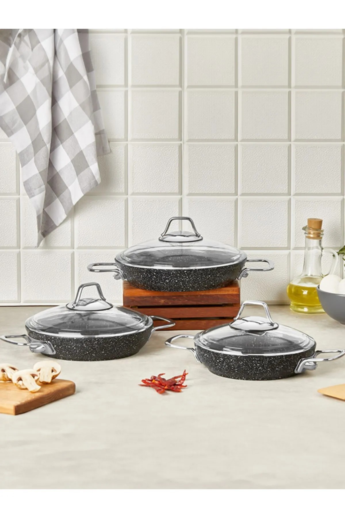 Falez Black Lıne Sahan Seti – 18-20-22 Cm Kapaklı