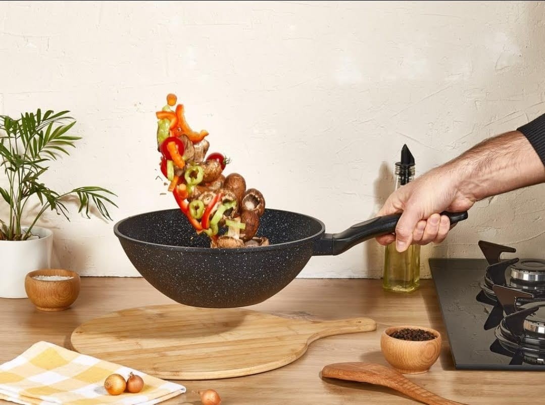 Cem 28 cm Döküm Granit Wok Tava