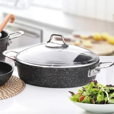 Falez 22 cm Black Line Basık Granit Tencere 