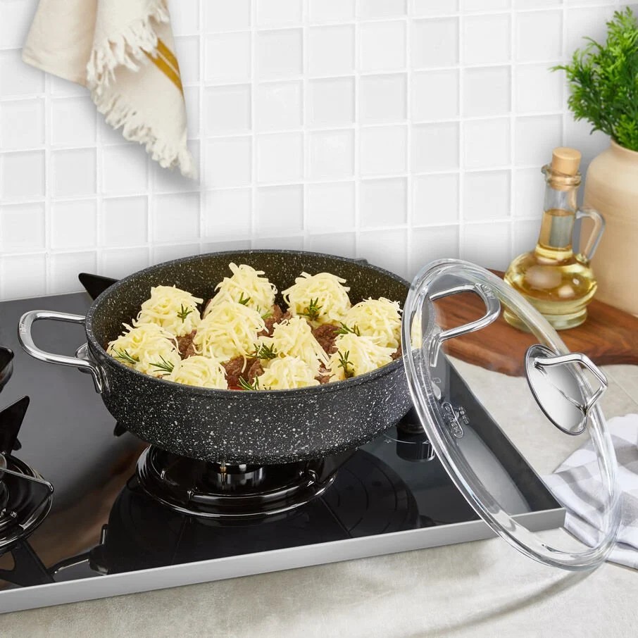 Falez 22 cm Black Line Basık Granit Tencere 