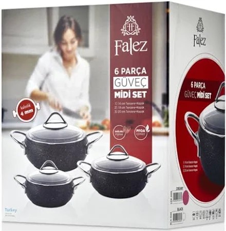 Falez Black Line Midi 6 Parça Güveç Tencere Seti