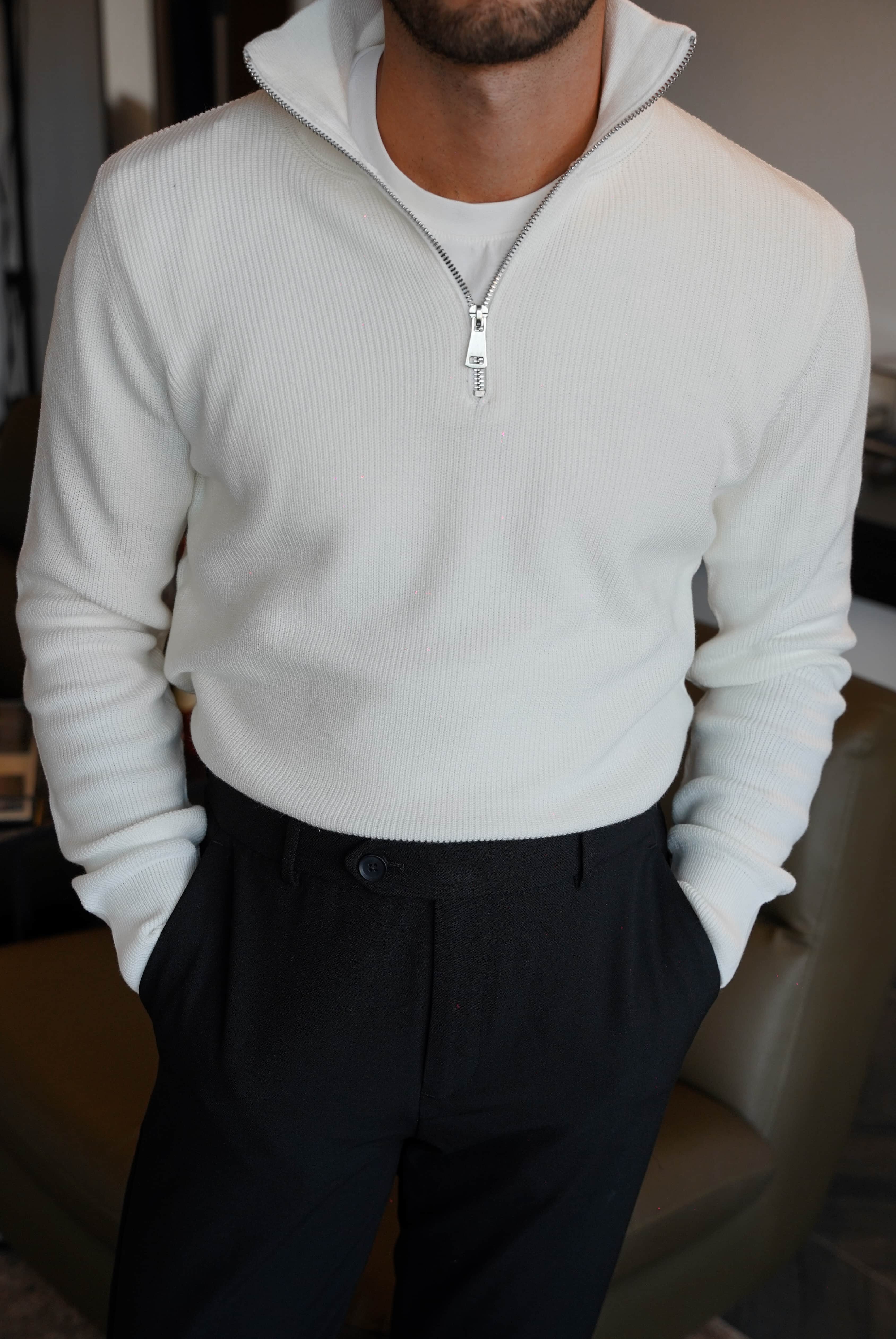 Half Zip Beyaz Kazak FW5827