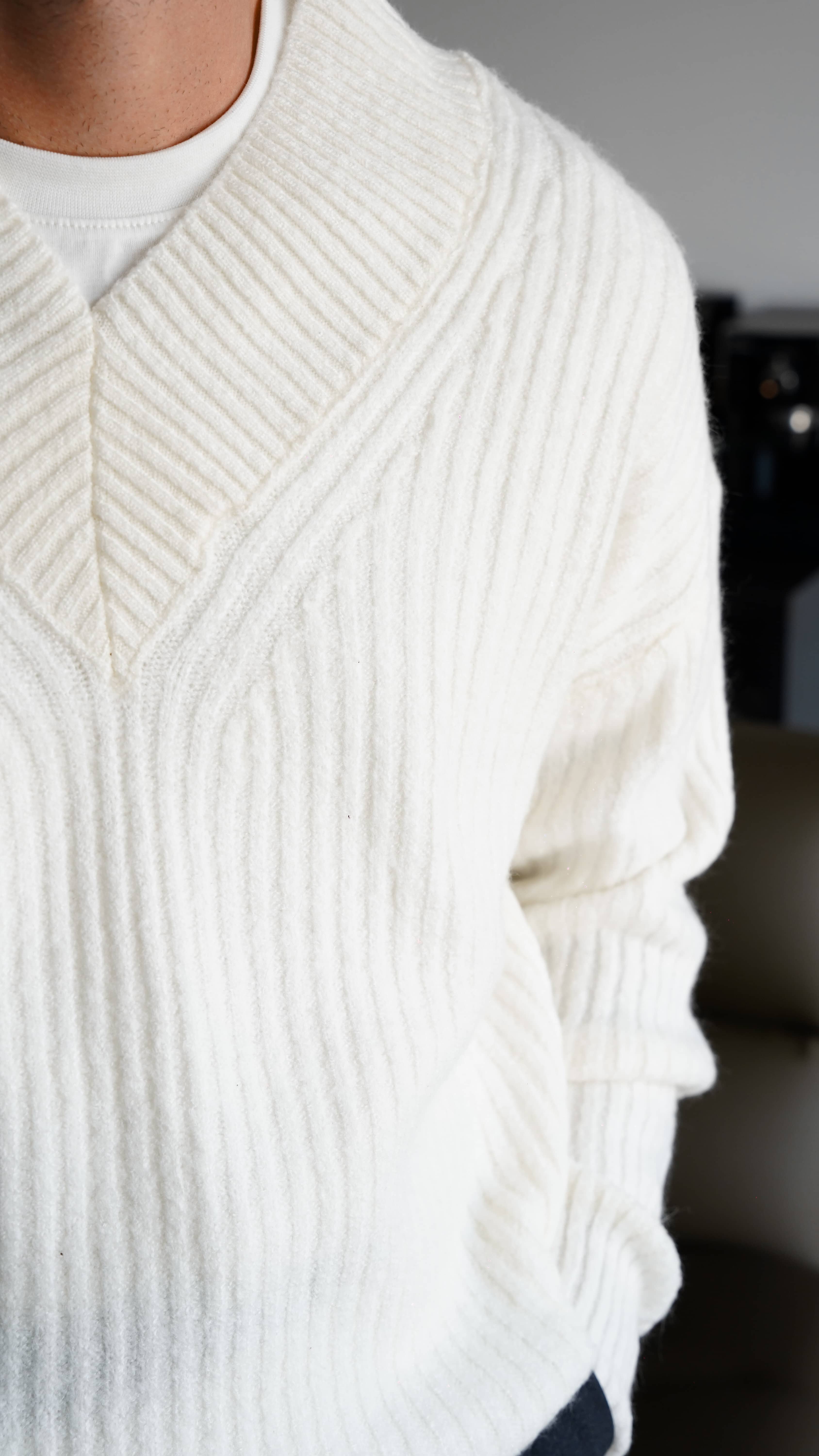 Ribbed Shawl Collar Ekru Knit FW5820