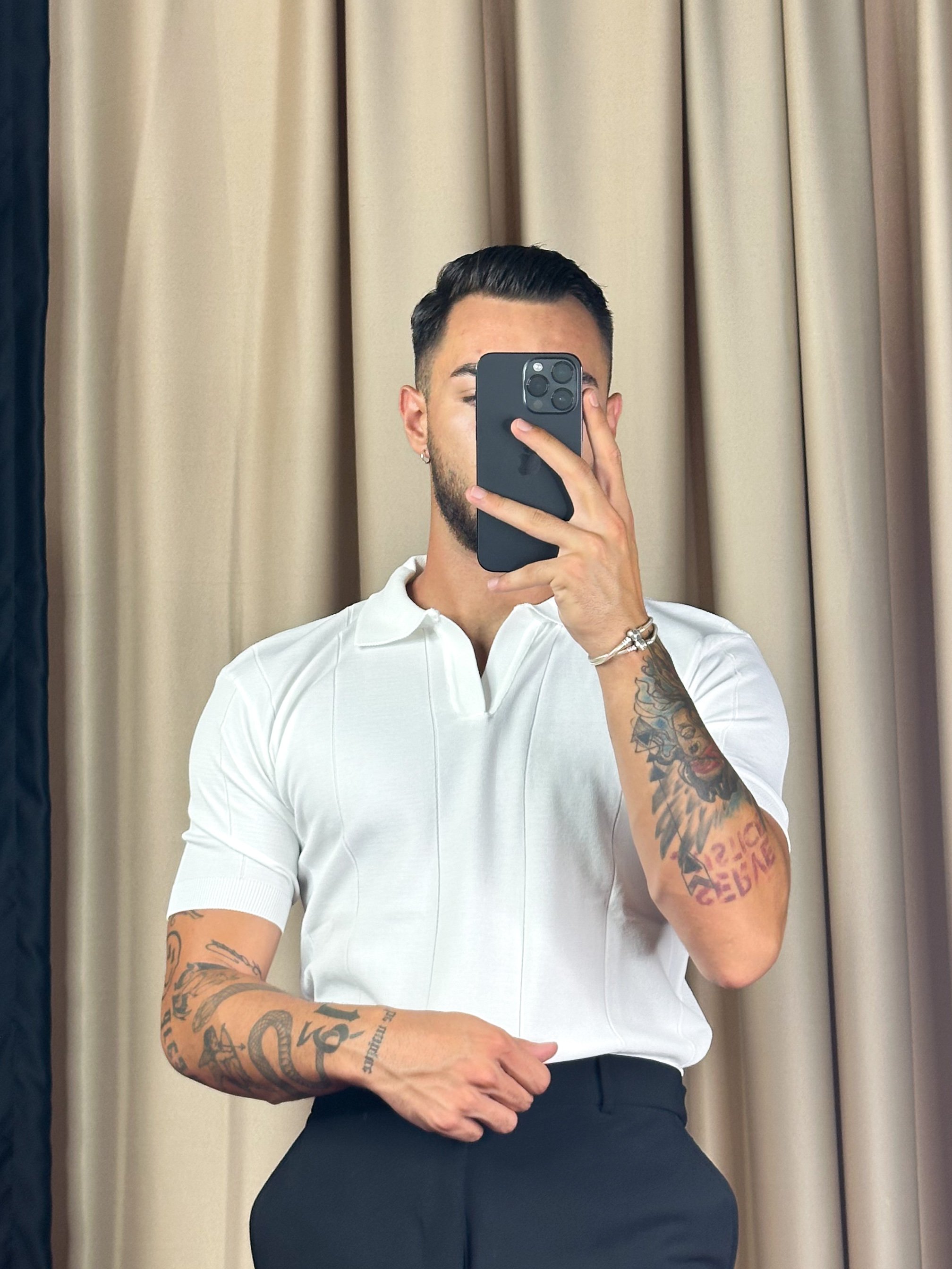 Çizgili Merserize Beyaz Polo Yaka T-shirt 5402