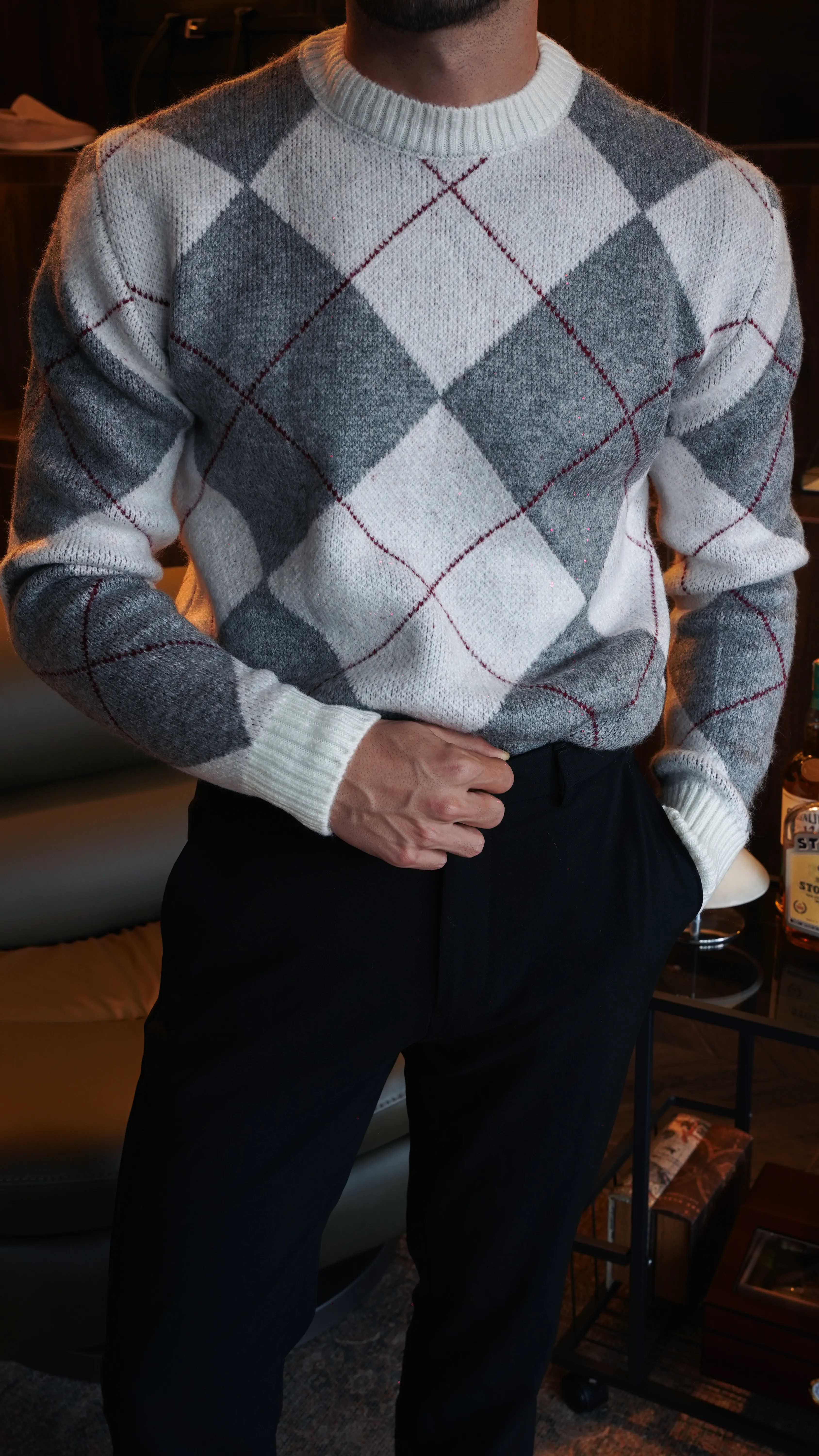 Signature Pattern Gri Yün Kazak FW5911