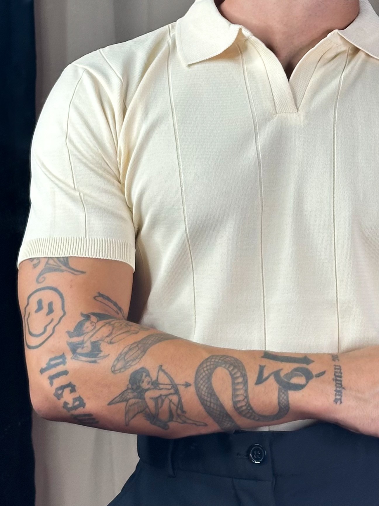 Çizgili Merserize Krem Polo Yaka T-shirt 5407