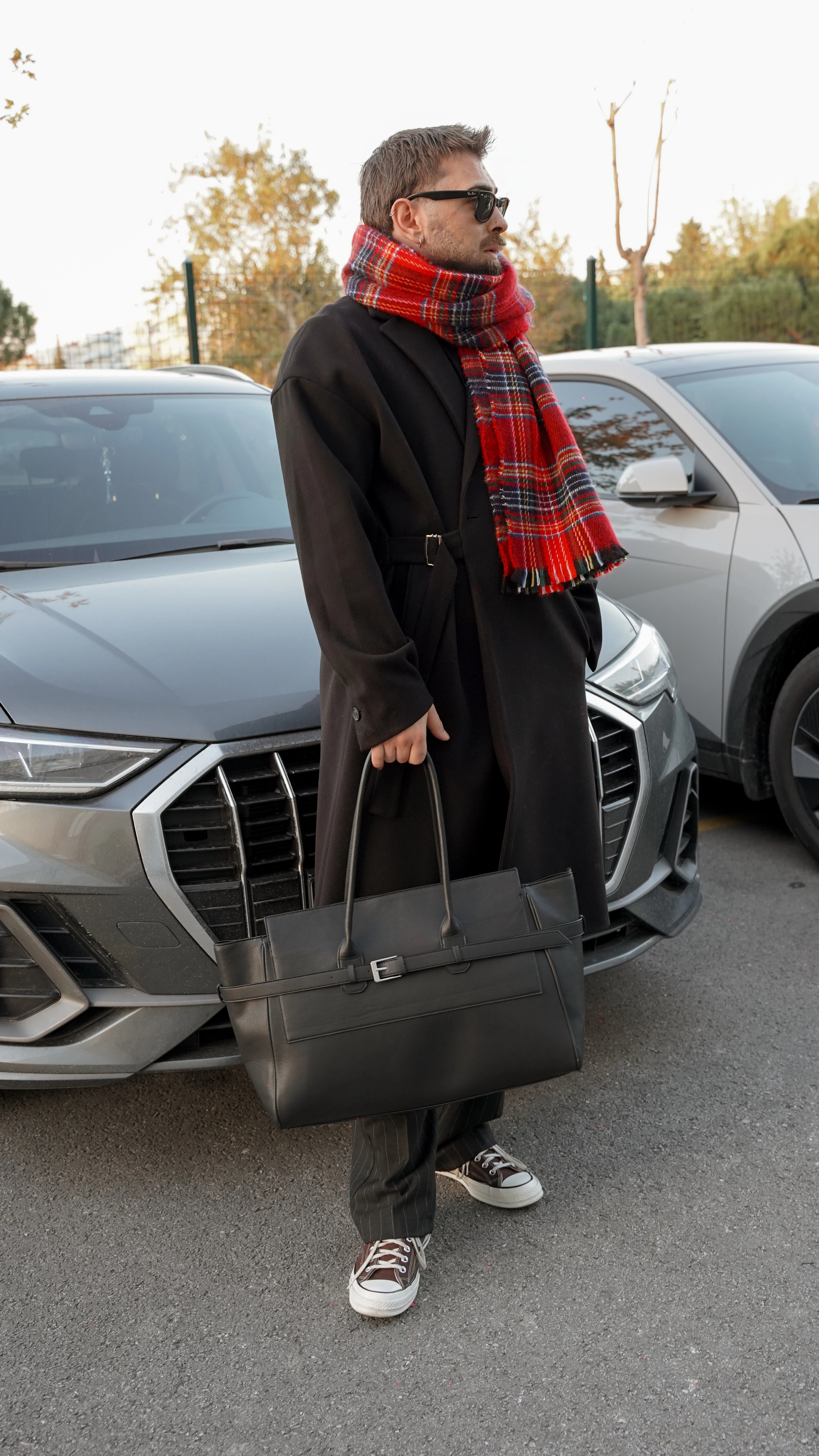 Siyah Kemerli Kaşe Kaban FW5902