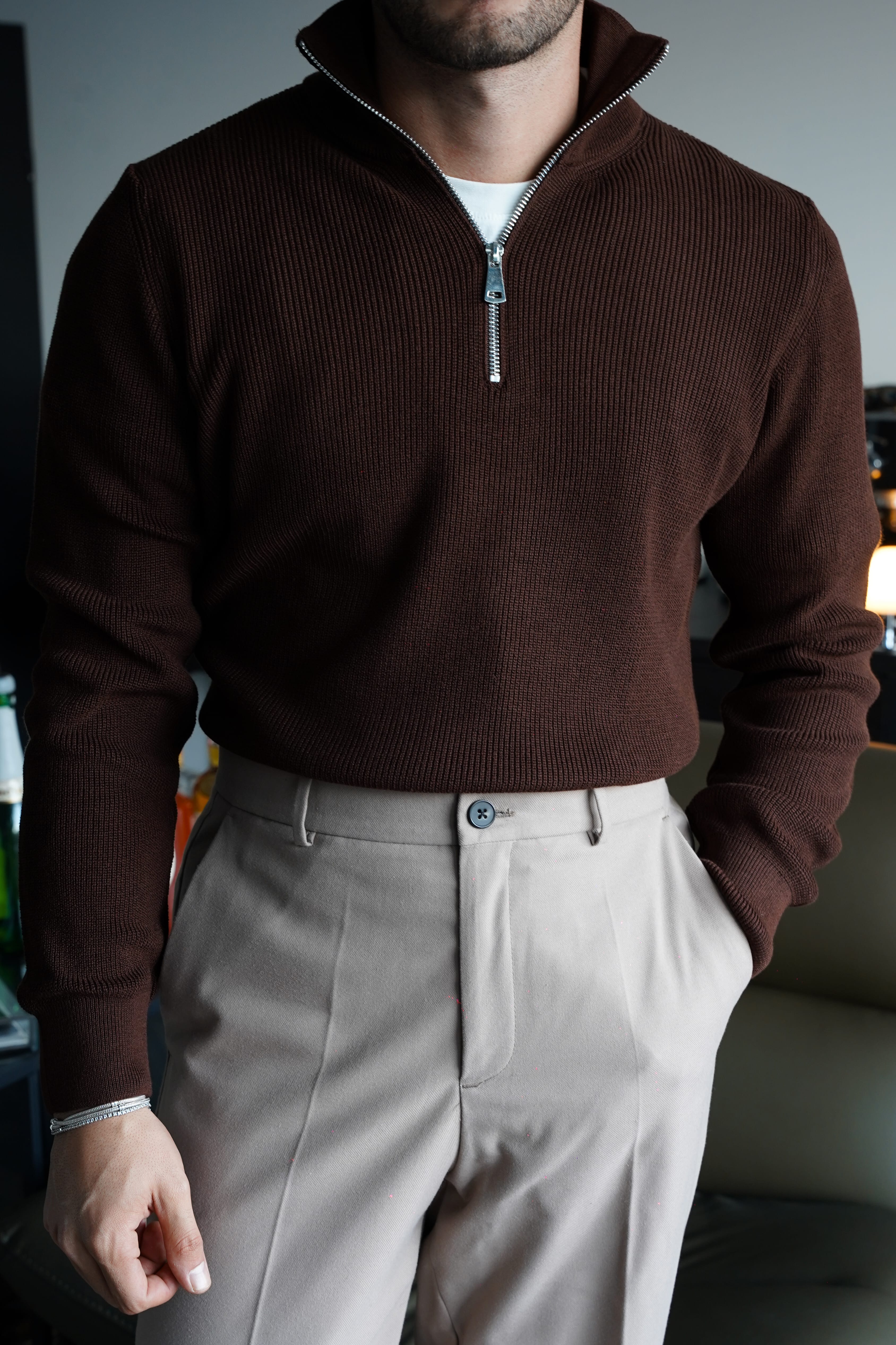 Half Zip Acı Kahve Kazak FW5836