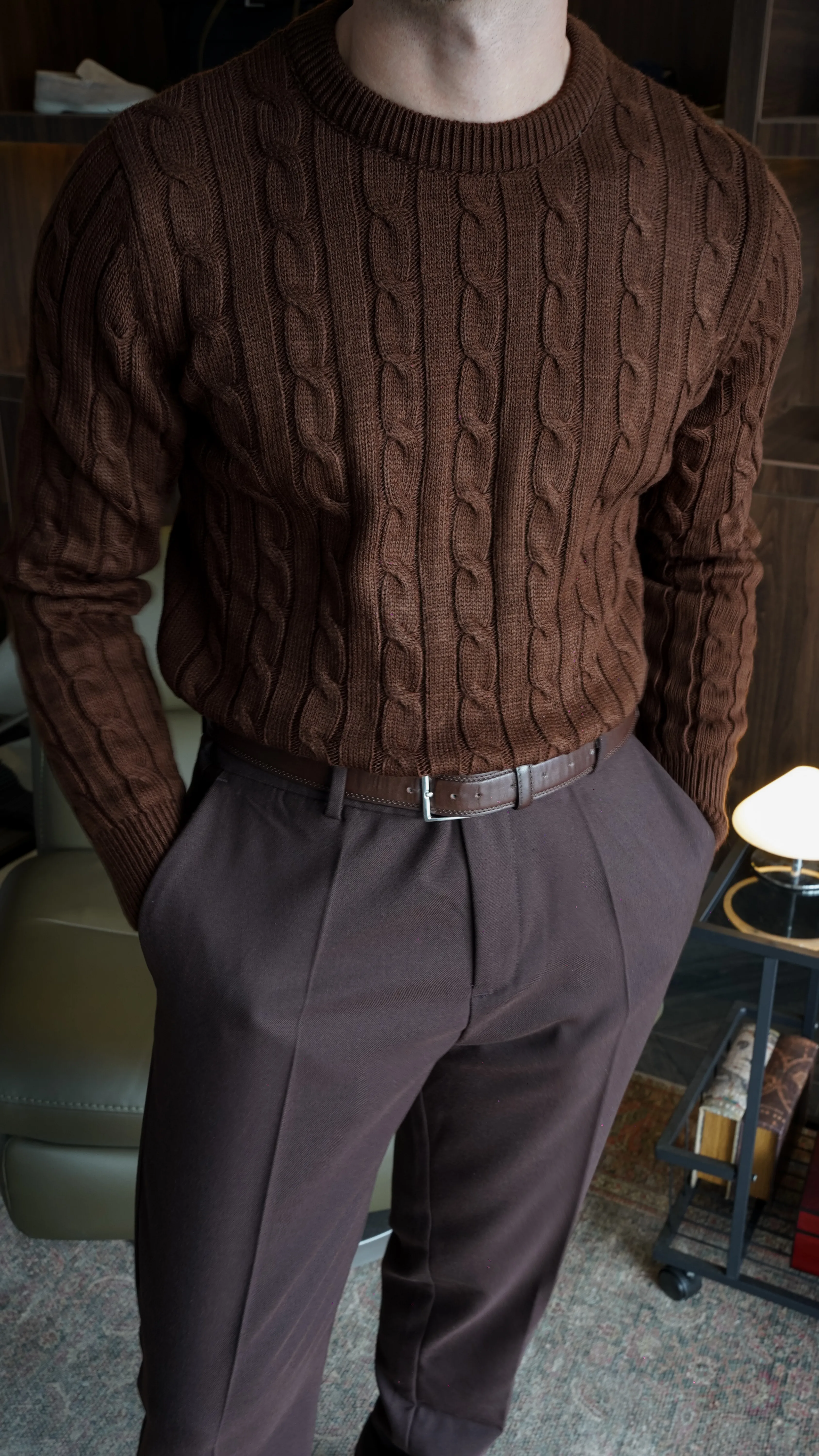 Harbor Cable Kahve Örgü Kazak FW5910